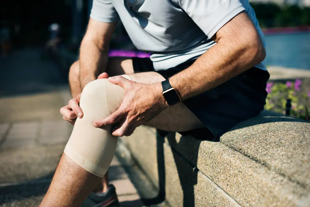 Medical illustration showing partial knee replacement surgery for arthritis affecting one compartment of the knee.