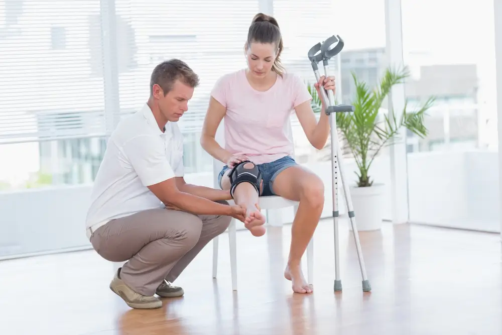 Patient walking comfortably during recovery after unicondylar partial knee replacement surgery